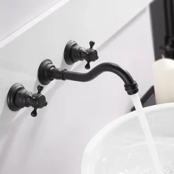 Bathroom Sink Faucet - Wall Mount / Widespread Electroplated Wall Mounted Two Handles Three HolesBath Taps