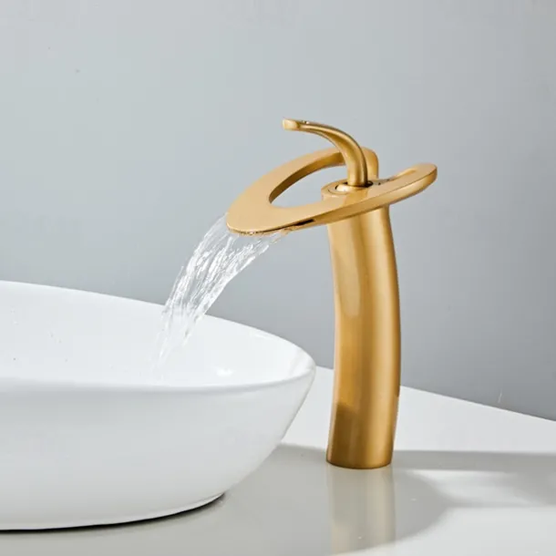 Bathroom Sink Faucet - Waterfall Chrome / Nickel Brushed / Electroplated Centerset Single Handle One HoleBath Taps