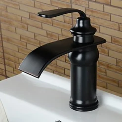 Bathroom Sink Faucet - Waterfall Oil-rubbed Bronze Widespread Single Handle One HoleBath Taps / Art Deco / Retro / Yes / Stainless Steel / Brass