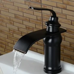 Bathroom Sink Faucet - Waterfall Oil-rubbed Bronze Widespread Single Handle One HoleBath Taps / Art Deco / Retro / Yes / Stainless Steel / Brass