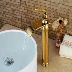 Bathroom Sink Faucet - Waterfall Ti-PVD Centerset Single Handle One HoleBath Taps / Brass