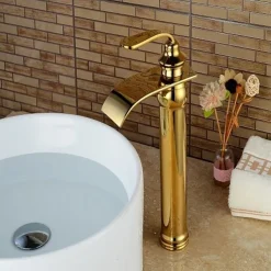 Bathroom Sink Faucet - Waterfall Ti-PVD Centerset Single Handle One HoleBath Taps / Brass