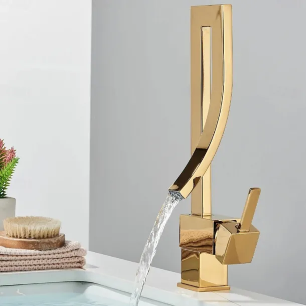 Bathroom Sink Faucet - Waterfall Electroplated Centerset Single Handle One HoleBath Taps