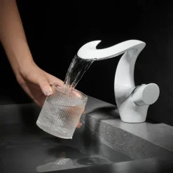 Bathroom Sink Faucet - Waterfall Electroplated Mount Outside Single Handle One HoleBath Taps