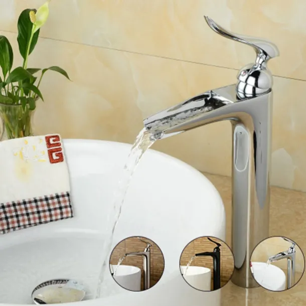 Bathroom Sink Faucet - Waterfall Chrome Centerset Single Handle One HoleBath Taps