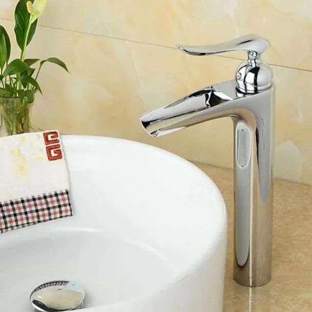 Bathroom Sink Faucet - Waterfall Chrome Centerset Single Handle One HoleBath Taps