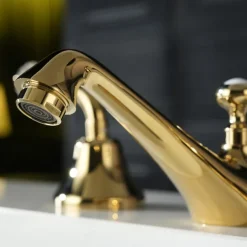 Bathroom Sink Faucet - Widespread Electroplated Widespread Two Handles Three HolesBath Taps
