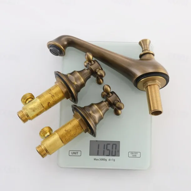 Bathroom Sink Faucet - Widespread Antique Brass Widespread Two Handles Three HolesBath Taps