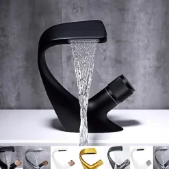 Bathroom Sink Faucet, Brass Waterfall Mixer Basin Taps Chrome Finish Single Handle One Hole Bath Tap with Hot and Cold Hose