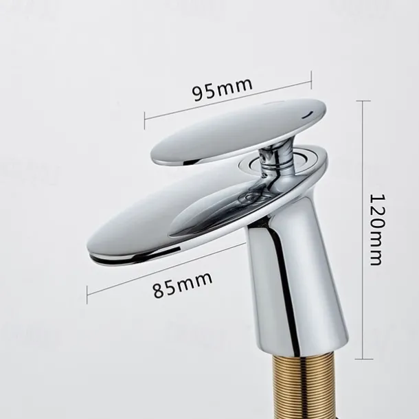 Bathroom Sink Faucet, Brass Waterfall Single Handle One Hole Modern Style Bath Taps with Hot and Cold Water
