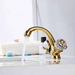 Bathroom Sink Faucet Electroplated Modern Brass Single Handle One Hole Centerset Mount for Sink, Hot and Cold Water Hoses Included