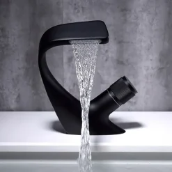 Bathroom Sink Faucet, Novelty Waterfall Mixer Basin Taps Single Handle One Hole Bath Taps with Hot and Cold Water Hose