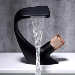 Bathroom Sink Faucet, Novelty Waterfall Mixer Basin Taps Single Handle One Hole Bath Taps with Hot and Cold Water Hose