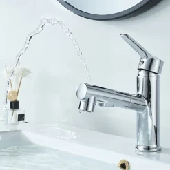 Bathroom Sink Faucet Pull out / Pullout Spray Electroplated / Painted Finishes Centerset Single Handle One HoleBath Taps