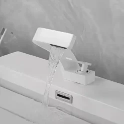 Bathroom Sink Faucet, 7-shaped Bend Waterfall Mixer Basin Taps Single Handle One Hole Vessel Taps with Hot and Cold Water Hose