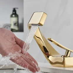 Bathroom Sink Faucet, 7-shaped Bend Waterfall Mixer Basin Taps Single Handle One Hole Vessel Taps with Hot and Cold Water Hose