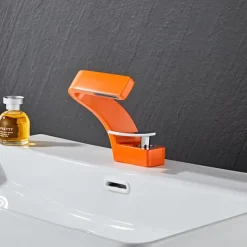 Bathroom Sink Faucet Single Handle One Hole Waterfall Mixer Basin Taps Brass, 7-shaped Bend Vessel Tap Chrome Brushed Nickel Black Gold