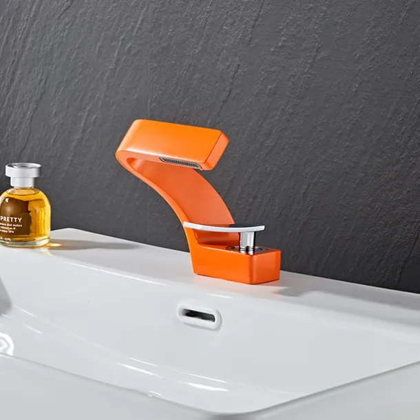 Bathroom Sink Faucet Single Handle One Hole Waterfall Mixer Basin Taps Brass, 7-shaped Bend Vessel Tap Chrome Brushed Nickel Black Gold