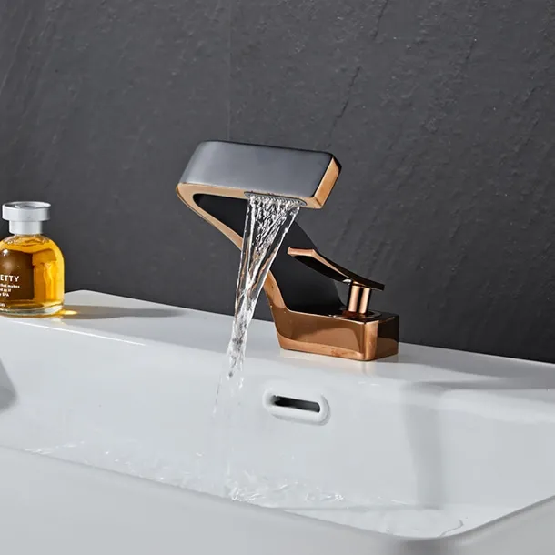 Bathroom Sink Faucet Single Handle One Hole Waterfall Mixer Basin Taps Brass, 7-shaped Bend Vessel Tap Chrome Brushed Nickel Black Gold