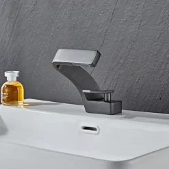 Bathroom Sink Faucet Single Handle One Hole Waterfall Mixer Basin Taps Brass, 7-shaped Bend Vessel Tap Chrome Brushed Nickel Black Gold