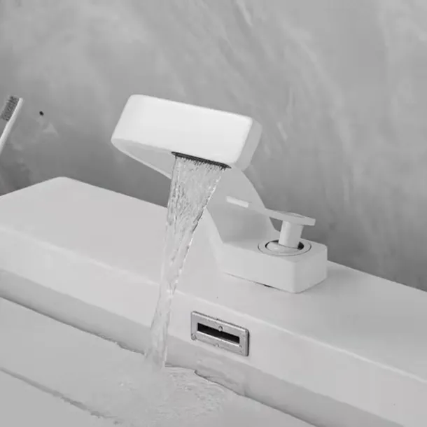 Bathroom Sink Faucet Single Handle One Hole Waterfall Mixer Basin Taps Brass, 7-shaped Bend Vessel Tap Chrome Brushed Nickel Black Gold