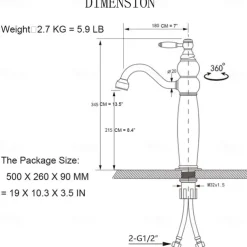 Bathroom Sink Faucet Ultra Faucets Euro Collection Gold with Stone Single Handle - One Hole Tall Body Deck Mount Lavatory Vessel Sink Faucet With Curved Spout