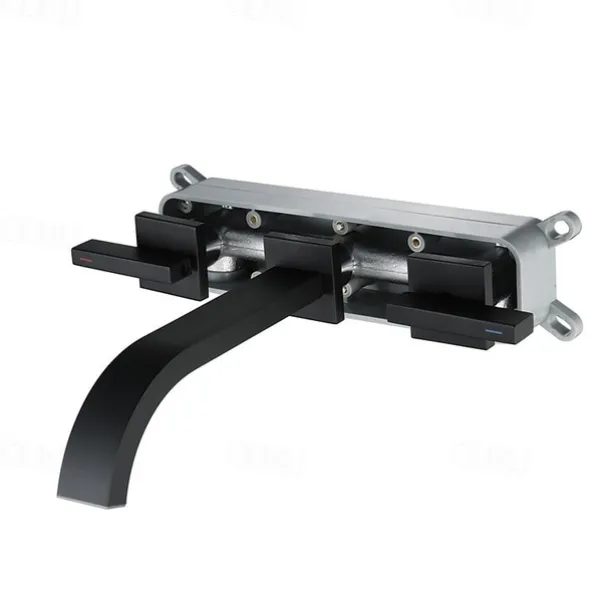 Bathroom Sink Faucet ,Wall Mount Brass Waterfall Widespread Black Two Handles Two Holes Bath Taps