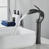 Bathroom Sink Faucet Waterfall Spout, Brass Mixer Basin Taps, Single Handle One Hole Bath Taps Painted Finishes Tall Body Modern Style