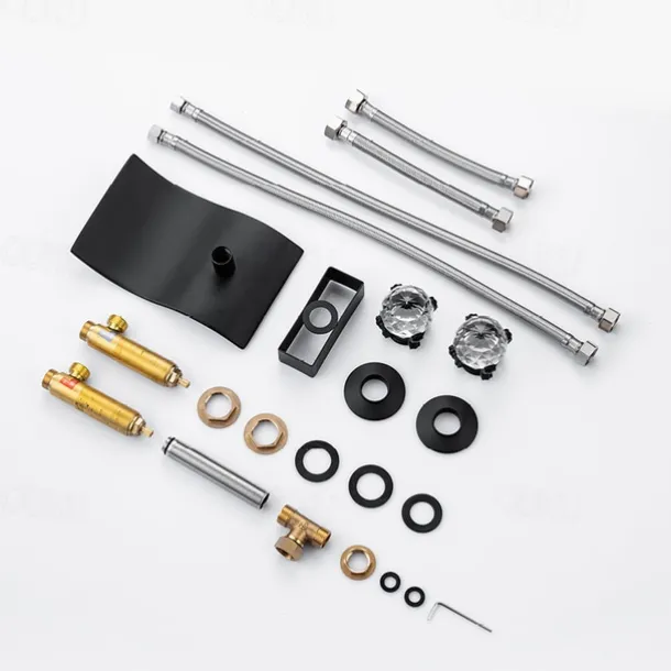 Bathroom Sink Faucet with Two Crystal Knob Handles Waterfall Matte Black/Chrome Deck Mounted Widespread 3 Holes Bathroom Faucets for Bathtub or Sink