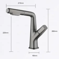 Bathroom Sink Faucet with Pull Out Spray,Brass Liftable 3-modes Electroplated / Painted Finishes Centerset Single Handle One Hole Lavatory Rotating Spout for Cold and Hot Water Bath Taps