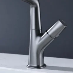 Bathroom Sink Faucet with Pull Out Spray,Brass Liftable 3-modes Electroplated / Painted Finishes Centerset Single Handle One Hole Lavatory Rotating Spout for Cold and Hot Water Bath Taps