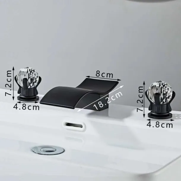 Bathroom Sink Faucet with Two Crystal Knob Handles Waterfall Matte Black/Chrome Deck Mounted Widespread 3 Holes Bathroom Faucets for Bathtub or Sink