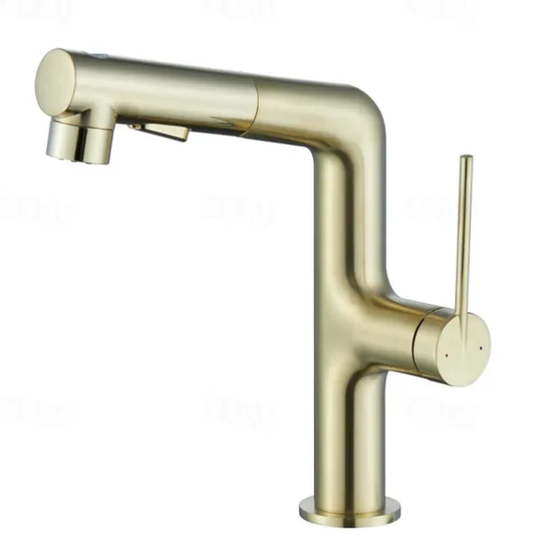 Bathroom Sink Faucet with Pull Out Spray,Brass 3-modes Electroplated / Painted Finishes Centerset Single Handle One Hole Lavatory Rotating Spout for Cold and Hot Water Bath Taps