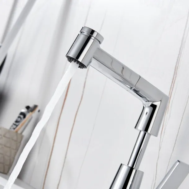 Bathroom Sink Faucet with Pull Out Spray,Brass Liftable 3-modes Electroplated / Painted Finishes Centerset Single Handle One Hole Lavatory Rotating Spout for Cold and Hot Water Bath Taps