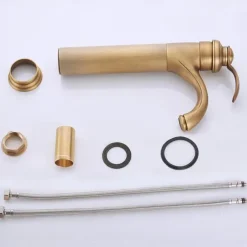 Bathroom Sink Faucet,Antique Brass Traditional Style Single Handle One Hole Bath Taps with Hot and Cold Switch and Ceramic Valve