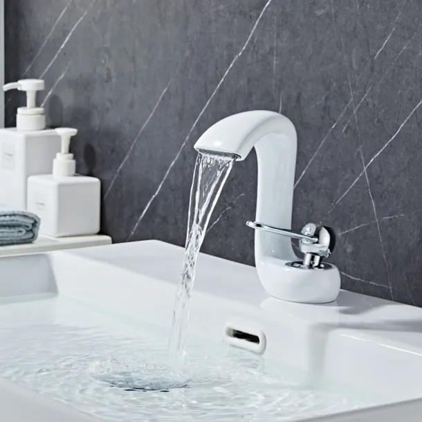 Bathroom Sink Faucet,Antique Brass Waterfall Single Handle One Hole Bath Taps with Hot and Cold Switch