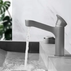 Bathroom Sink Faucet,Black Bathroom Faucet,Brass Single Handle One Hole Bath Taps(Black/Grey/Chrome/Golden)