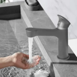 Bathroom Sink Faucet,Black Bathroom Faucet,Brass Single Handle One Hole Bath Taps(Black/Grey/Chrome/Golden)