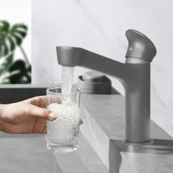 Bathroom Sink Faucet,Black Bathroom Faucet,Brass Single Handle One Hole Bath Taps(Black/Grey/Chrome/Golden)