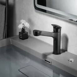 Bathroom Sink Faucet,Black Bathroom Faucet,Brass Single Handle One Hole Bath Taps(Black/Grey/Chrome/Golden)