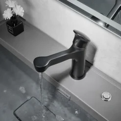 Bathroom Sink Faucet,Black Bathroom Faucet,Brass Single Handle One Hole Bath Taps(Black/Grey/Chrome/Golden)