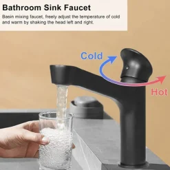 Bathroom Sink Faucet,Black Bathroom Faucet,Brass Single Handle One Hole Bath Taps(Black/Grey/Chrome/Golden)