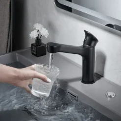 Bathroom Sink Faucet,Black Bathroom Faucet,Brass Single Handle One Hole Bath Taps(Black/Grey/Chrome/Golden)