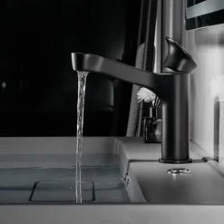 Bathroom Sink Faucet,Black Bathroom Faucet,Brass Single Handle One Hole Bath Taps(Black/Grey/Chrome/Golden)