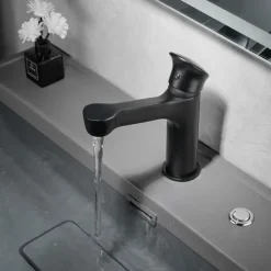 Bathroom Sink Faucet,Black Bathroom Faucet,Brass Single Handle One Hole Bath Taps(Black/Grey/Chrome/Golden)