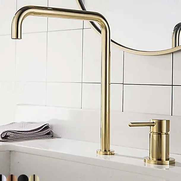 Bathroom Sink Faucet,Black/Chrome/Brushed Gold/Rose Gold Finish Widespread Single Handle Dual Holes Basin Sink Mixer Tap Washroom Faucet with Hot and Cold Switch