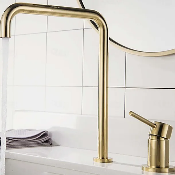 Bathroom Sink Faucet,Black/Chrome/Brushed Gold/Rose Gold Finish Widespread Single Handle Dual Holes Basin Sink Mixer Tap Washroom Faucet with Hot and Cold Switch