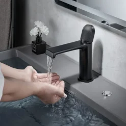 Bathroom Sink Faucet,Black Bathroom Faucet,Brass Single Handle One Hole Bath Taps(Black/Grey/Chrome/Golden)