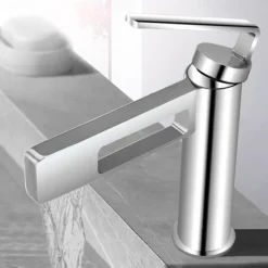 Bathroom Sink Faucet,Black Bathroom Faucet,Brass Single Handle One Hole Gun Shape Bath Taps(Black/Grey/Chrome/Golden)