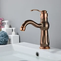 Bathroom Sink Faucet,Brass Contemporary Style Single Handle One Hole Bath Tap with Hot and Cold Switch